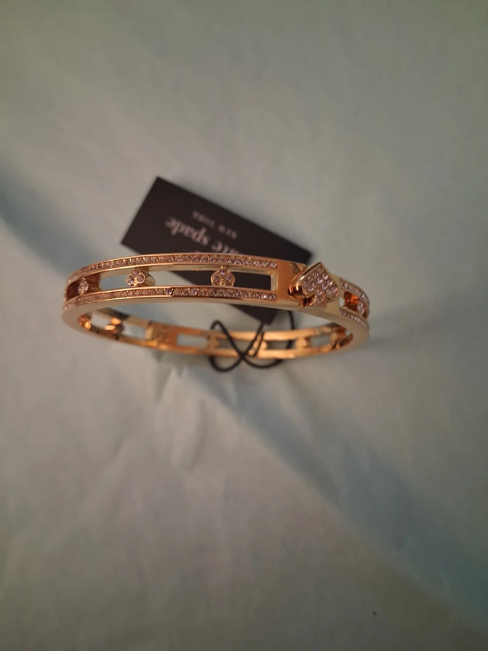 Kate Spade  Goldtone  Crystal Heart Hinged Bangle Bracelet NWT